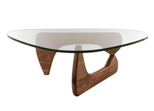 Noguchi coffee table replica with 19mm thick glass top and solid wood interlocking base – mid-century modern design